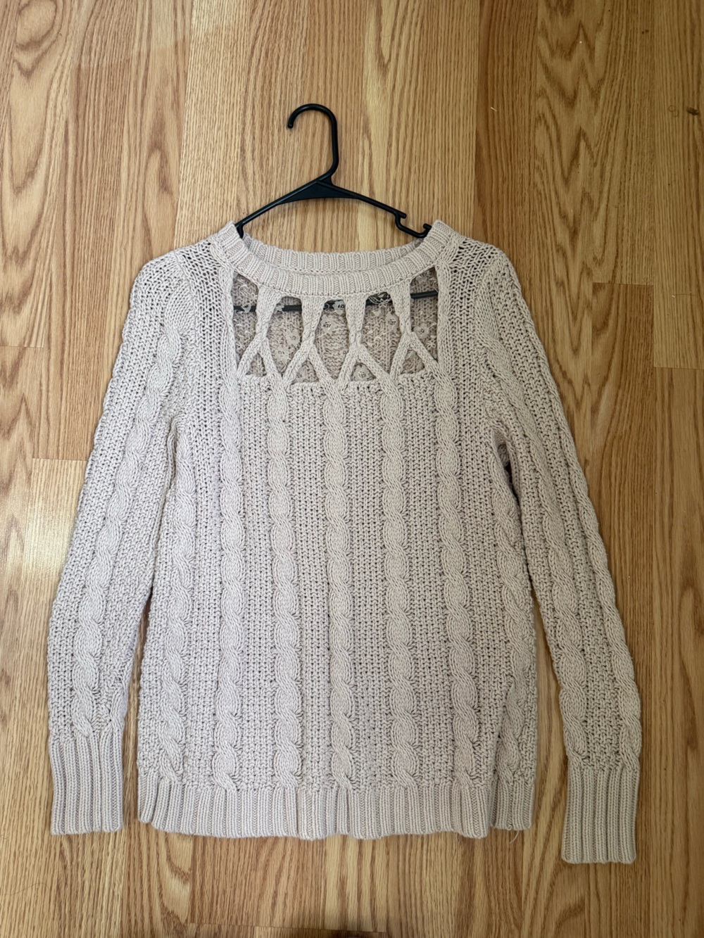 LC Lauren Conrad Cream Cable-Knit Sweater with Open Lattice Neckline